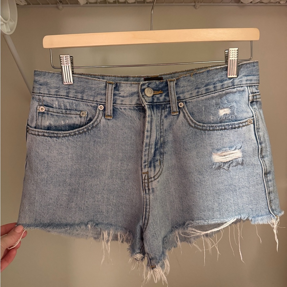 BDG Light Wash Distressed High-Rise Jean Shorts